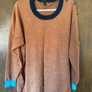 Lane Bryant Brown and Blue Crew Neck Sweater